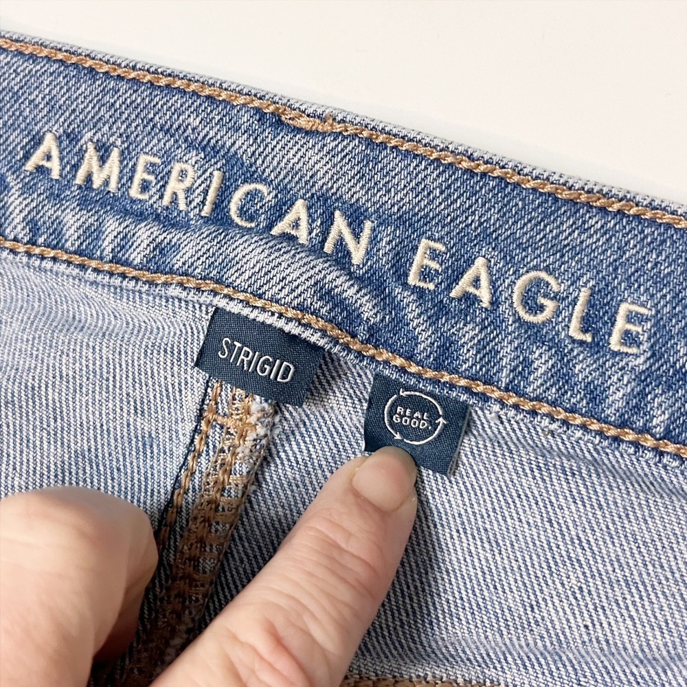 American Eagle Super High Rise Baggy Straight Jeans 6 SHORT light distressed - Picture 6 of 9